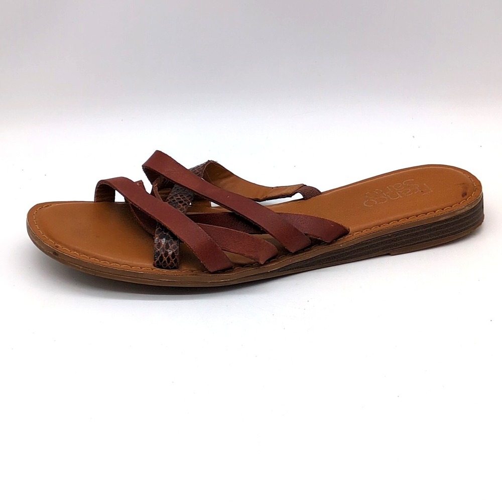 Franco Sarto Shoes Womens GraceLeigh Brown 10 Leather Slide Sandals Strappy Flat
